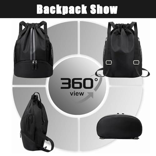 Sioloc Waterproof Drawstring Backpack for Gym & Swim – Lightweight Sports Bag with Shoe Compartment, Large Capacity, Wet/Dry Pockets (Men & Women) — view 3