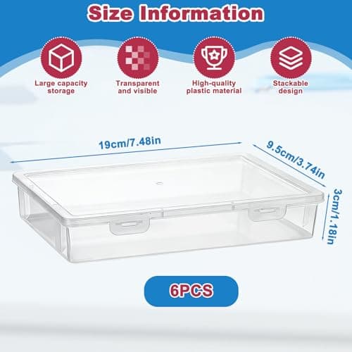 6 Pcs Clear Pencil Box with Latching Lid, Stackable Pen Storage Box, Plastic Containers, Rectangular Crayon Case, Transparent Organizer for Office Supplies, Handicrafts, Beads, Jewelry, Small Items — view 5