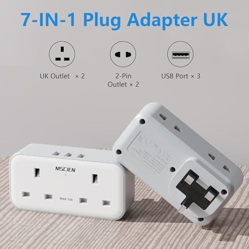 Plug Adapter with 3 USB (2 Pack), Mscien Multi Plug Extension Socket, Double Plug Adaptor with Dual 2 Pin Socket at The Bottom, 13A UK Multiplug Extender, Wall Charger Power Socket for Home Office — view 2