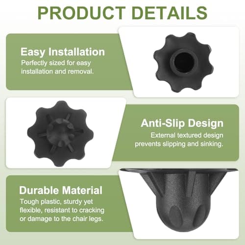 sourcing map 4Pcs Camping Chair Foot Cover, 0.71 Inch Plastic Table Legs Feet Covers Furniture Floor Protectors for Outdoor Moon Chair Folding Furniture Camping Gear, Black — view 3