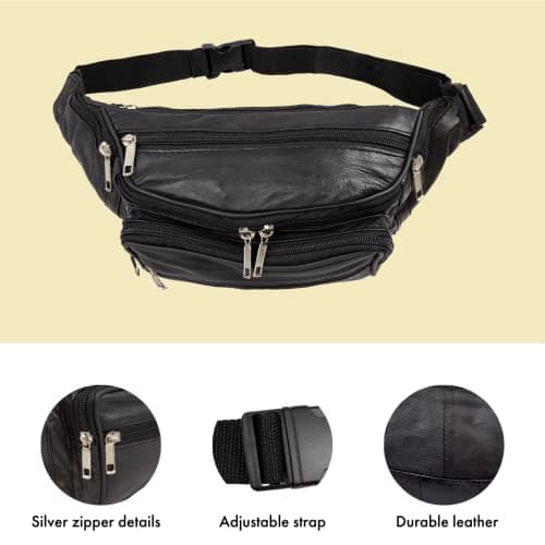 Woodland Leathers Genuine Leather Bum Bag Belt Bag for Women and Men, Black — view 3