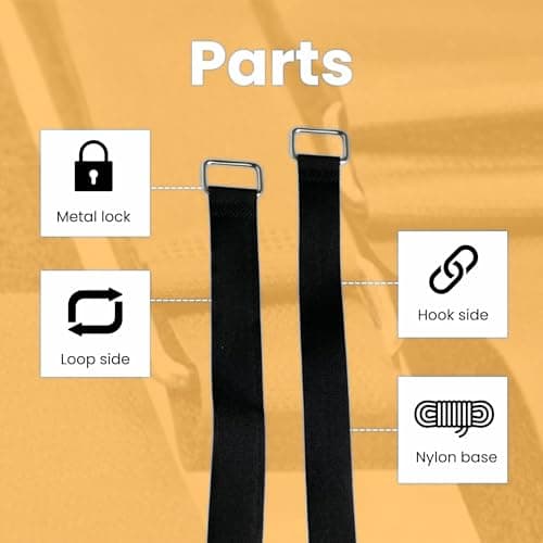 Nylon Heavy Duty Reusable Hook and Loop Cinch Straps Extra Strong Adjustable Tie Downs for Cables, Luggage, Tyre Straps, Bundles (4 Pack,17.8in x 1.96in,Black) — view 4