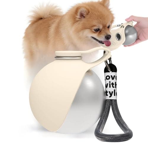 Stainless Steel Dog Water Bottle for Walking 285ml, 2-in-1 Portable Dog Water Bottle with Foldable Silicone Bowl, Feeding & Watering Supplies for Dogs, Dog Bottle for Travel and Walks (Cream)