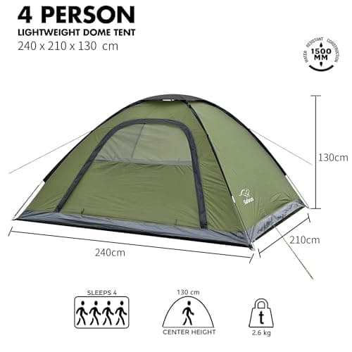SAFACUS 4 Man Camping Tent - 3 to 4 Person Dome Tent Lightweight, Waterproof Family tent, Compact, Quick Setup. Outdoors, Backpacking — view 2