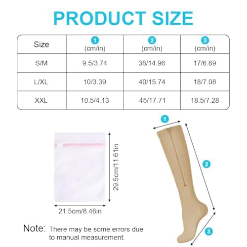 Fefod Compression Socks for Women Men, 2 Pairs Graduated Stockings Support with Zipper, 15-20 mmHg Closed Toe Support Socks for Varicose Veins, Edema, Sports, Flying, Nurses, Travel, Running, 2XL — view 2