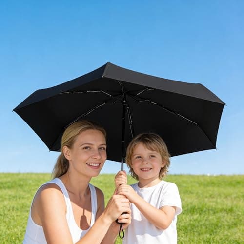 FWHFNB Travel Umbrella, Travel Mini Umbrella, Pocket Umbrella, UV Umbrella, UPF 50+, Portable Lightweight Compact, with Storage Box, for Men and Women (Purple) — view 4