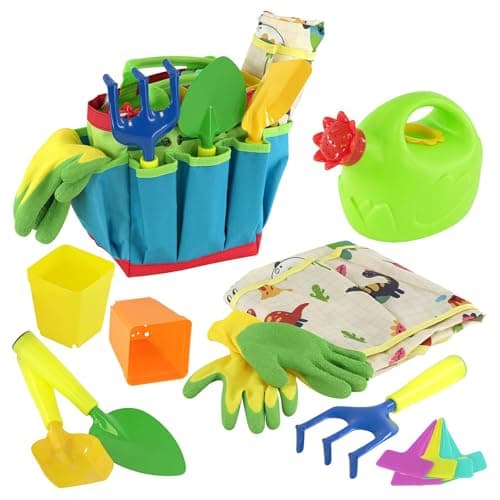 The Magic Toy Shop Kids Garden Tools Set – Complete Outdoor Play Kit with Watering Can, Shovel, Rake, Apron & Gloves – Ideal Gardening Toys for Toddlers & Forest School Equipment