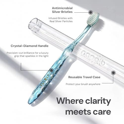 Nano-b Manual Toothbrush for Adults with Sensitive Gums, Silver Soft/Medium Bristles, Travel Case, Crystal — view 3
