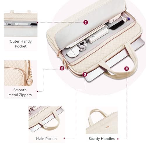 Lausiax Laptop Case Bag Women Men Computer Sleeve Compatible with MacBook/Dell/HP/Acer/ASUS, Waterproof Shoulder Carrying Briefcase, Beige, 15.6-16 Inch — view 6