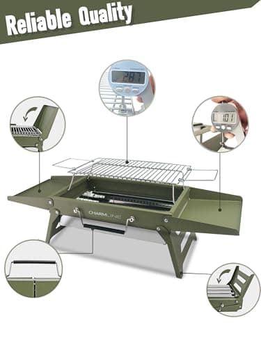 Charmline 34 x 23 cm Portable Charcoal BBQ Grill, Foldable Compact Camping Barbecue for 1–3 People, Ideal for Garden, Beach, Picnic & Tabletop Use, Green — view 3