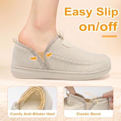 JOINFREE Womens Indoor Slippers Wide Toe Box Memory Foam Beige — view 5