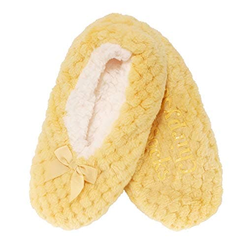 BambooMN Adult Super Soft Warm Cozy Fuzzy Soft Touch Sleeper Slippers Non-Slip Lined Socks – Yellow – X-Large (UK Size 8-9)