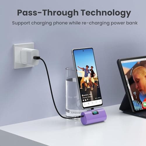 Power Bank Portable Charger for iPhone, Upgraded 5200mAh PD USB C Fast Charging Battery Pack, Ultra-Compact Powerbank Compatible with iPhone 17/16/15 Series, Samsung S25/24 Series, Huawei etc-Purple — view 5