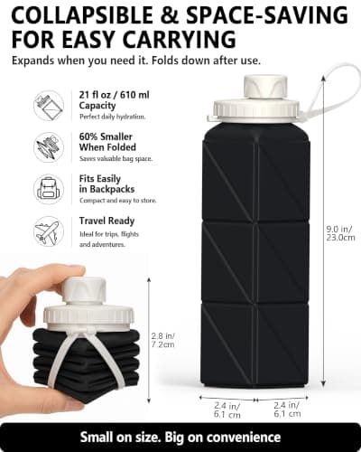 BEAUTAIL Collapsible Water Bottle 610 mL, Silicone Travel Water Bottle — view 2