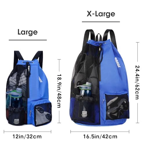 WANDF Swim Bag Mesh Drawstring Backpack with Wet Pocket Beach Backpack for Swimming, Gym, and Workout Gear(XL-Navy Blue) — view 2