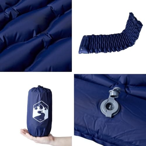 LoogCape Self Inflating Sleeping Mat with Cushion Navy Blue 6cm Thick for Camping Trekking Outdoor Hiking Travel Ultralight and Waterproof Includes Carry Bag and Repair Kits — view 4