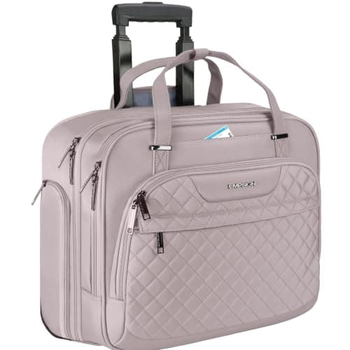 EMPSIGN 15.6 Inch Rolling Laptop Bag with Wheels for Men Women, Dusty Pink