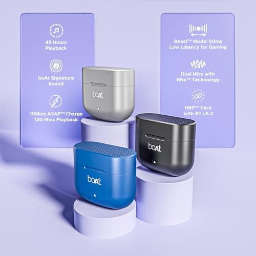 boAt Airdopes 91, 45HRS Battery, 50ms Low Latency, ENx Tech, Fast Charge, IPX4, IWP Tech, v5.3 Bluetooth Earbuds, TWS Ear Buds Wireless Earphones with mic (Mist Grey) — view 2