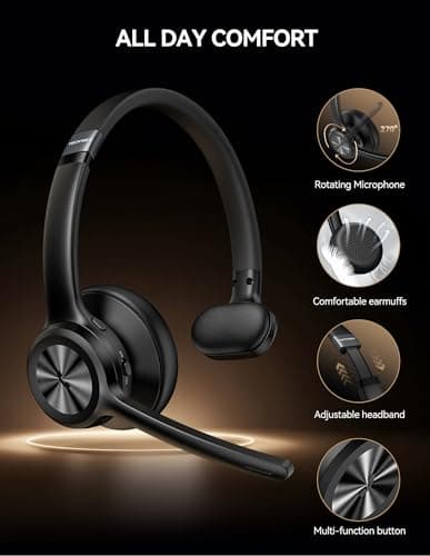 TECKNET Bluetooth Headset, Wireless Headset with Microphone Noise Cancelling for Work, BT6.0 with 60hrs Working Time, One Click Mute & Rotatable Mic Single Ear Headphone for Office/Call Center/Truck — view 6