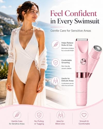 Bikini Trimmer Women Waterproof 2-in-1: Gentle Facial Hair Remover for Women, LED Display Electric Razors, Dual Head Lady Shavers with Smart Light, Travel Lock, Pubic Hair for Lip Underarm Body — view 2