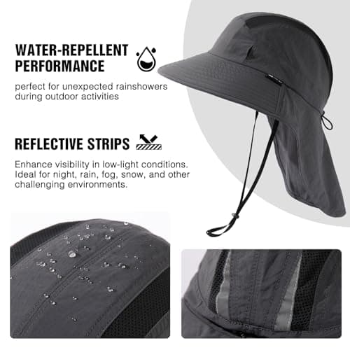 TOP-EX M/L/XL/XXL Unisex Mens Sun Hat with Neck Flap Sunglass Lock UV Protection Summer Hats Wide Brim Outdoor Fishing Hats Waterproof & Packable Dark Grey M/L — view 4
