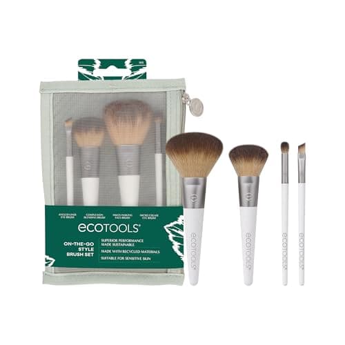 EcoTools On-The-Go Style Brush Set, 4 Makeup Applicators & Cosmetic Case