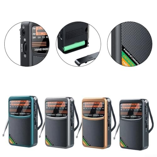 AM/FM/SW Small Transistor Radio Pocket Handheld Rechargeable 3W Speaker Exceptional Reception Compact Portable for Travel Outdoor Activities (Gold) — view 2