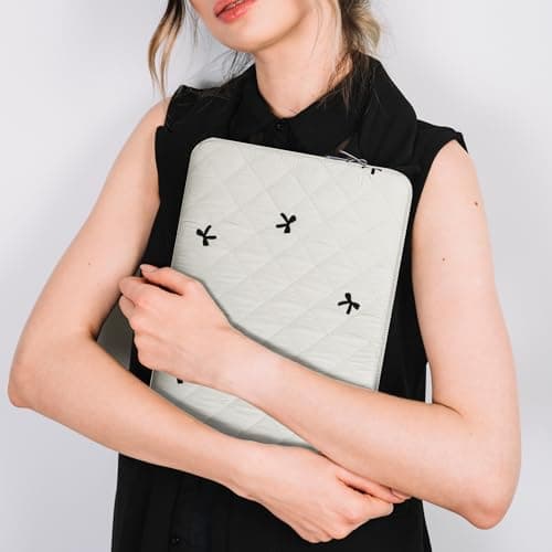 BAAGOAZ 13-14 Inch Laptop Sleeve MacBook Case with Embroidered Bows, White — view 6