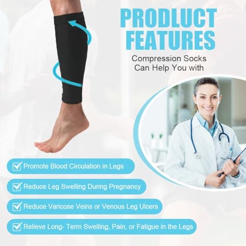 ACWOO Calf Support Compression Sleeves for Women Men, 1 Pair 15-21mmHg Class 1 Shin Splints Brace Support for Torn Muscle Pain Relief, Cramps, Sprains, Footless Leg Socks for Running Sports Flight — view 5