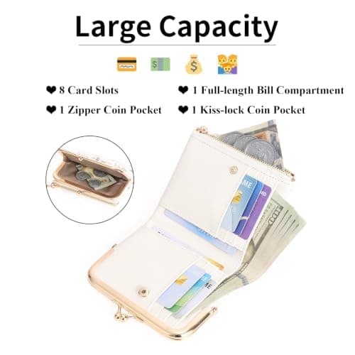 GAEKEAO Small Purses for Women RFID Blocking Bifold Ladies Wallet Vegan Leather Coin Purse with Zipper and Kiss Lock — view 2