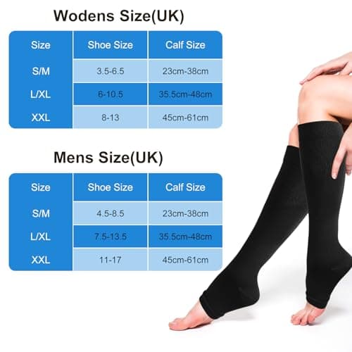Compression Socks for Women Men, Open Toe Compression Stockings Flight Compression Socks Calf Support Toeless Stockings for Flying Travel Yoga Nurses Running F4-LZYLW (Black,L/XL) — view 2