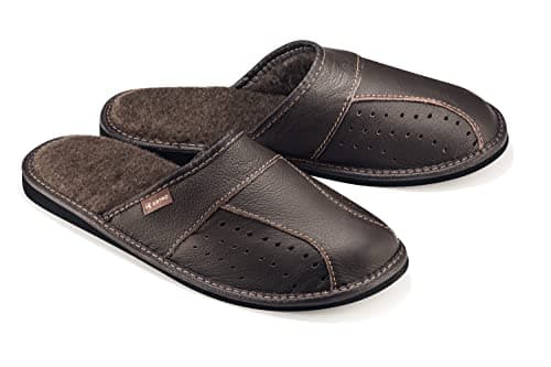 ESTRO Men's Leather Mules - Men's House Slippers (10 UK, Brown)