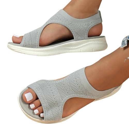 Sandals for Women Orthopedic, Sandals with Arch Support Summer Slip on Ladies Wedge Slingback Walking Slip on Platform Shoes Casual Beach Slingback Comfy Washable Slide Sport Shoes, 5 Grey — view 4