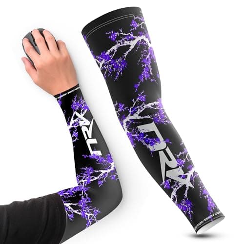 NRV Dark Sakura Gaming Esports Cuff - Comfort Compression & Control - Anti-Friction - Stylish Japanese Design - Black & Purple - Sizes S to 3XL, purple, XL