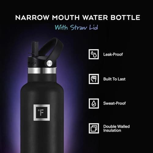 IRON °FLASK Insulated Water Bottle with Straw Lid Narrow - 710ml Cold 24hrs & Hot 12hrs Drinks Double-Walled Stainless Steel Metal Leakproof Travel Sports Gym Camping & Hiking Hydration Flask — view 2