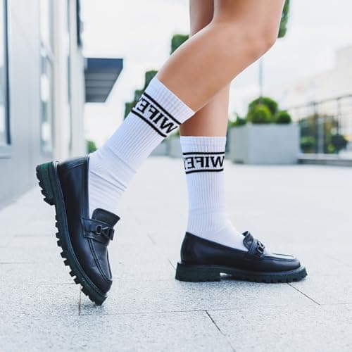 Mikovivi Wifey Socks, Soft Stylish Newlywed Socks Honeymoon Essentials White with Black Text Keepsake for Women Anniversary — view 2