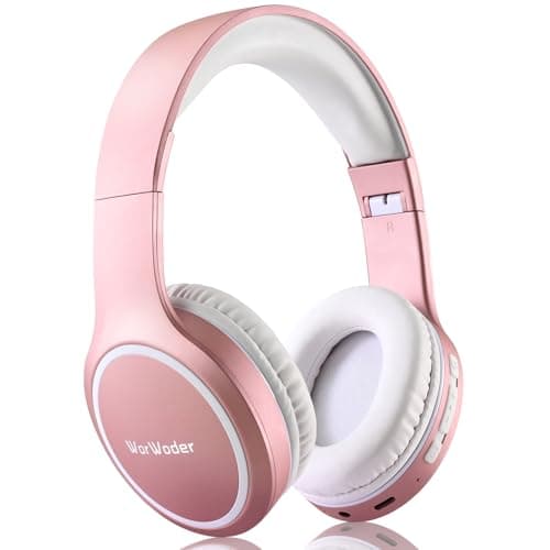 Bluetooth Headphones Over Ear, 70H Playtime and 3 EQ Music Modes Wireless Headphones with Microphone, HiFi Stereo Foldable Lightweight Headset, Deep Bass for Home Office Cellphone PC (Rose Gold)