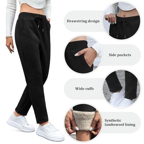 Fleece Lined Joggers Women Thermal Warm Winter Sweatpants with Pockets — view 4