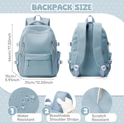 HYC00 School Bag for Teenager Girls Boys Secondary High Middle Bookbag School Backpack Womens Casual Daypack Lightweight 14 Inch Laptop Rucksack Backpack for Travel College Work Back Pack, Light Blue — view 3