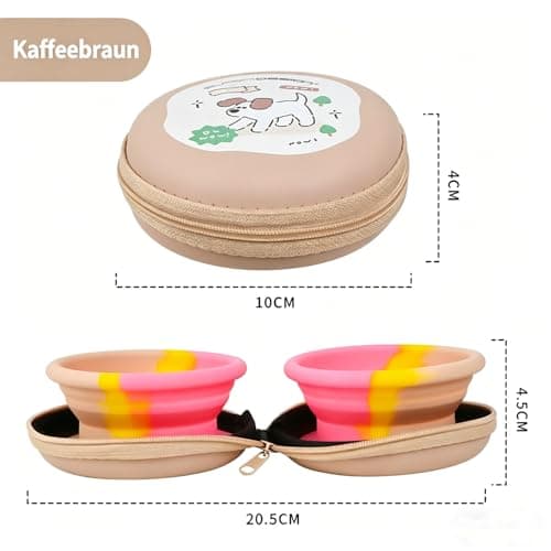 2-in-1 Collapsible Dog Bowl with Double Bowls, Portable Waterproof Pet Water Bowl for Food & Water, Silicone Pet Bowls for Small Medium Dogs Cats Outdoor Travel Walking Camping (Brown) — view 4