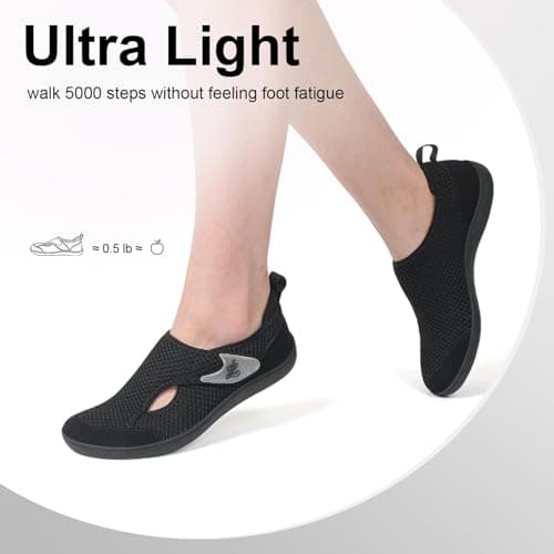 JOINFREE Womens Shoes Wide Fit Barefoot Walking Shoes Adjustable Flat Trainers Breathable Non-Slip Casual Trainers for Swollen or Sensitive Feet Black 7 UK — view 6