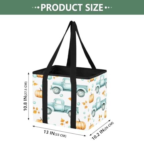 Quteprint Car Trunk Organizer, Turquoise Vintage Trucks Pattern 600D Oxford Foldable Storage Bag with Handles, 13.0x10.8x10.2in, Portable Collapsible Container for Groceries, Kitchen, Picnic & Travel — view 2
