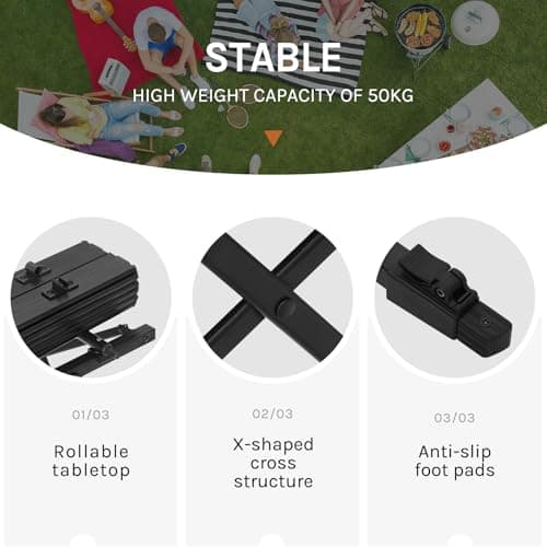 WOLTU Folding Camping Table Height Adjustable 90x52x (45-69) cm, Black — view 4