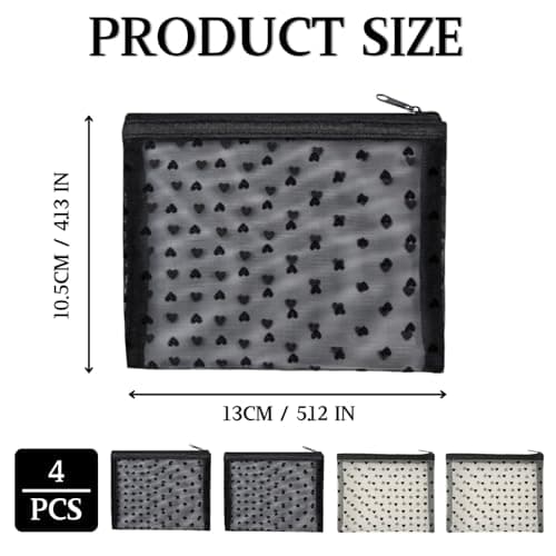 LUFFLOK 4 Pcs Small Make Up Bag Heart Print Clear Makeup Bag with Zipper — view 2