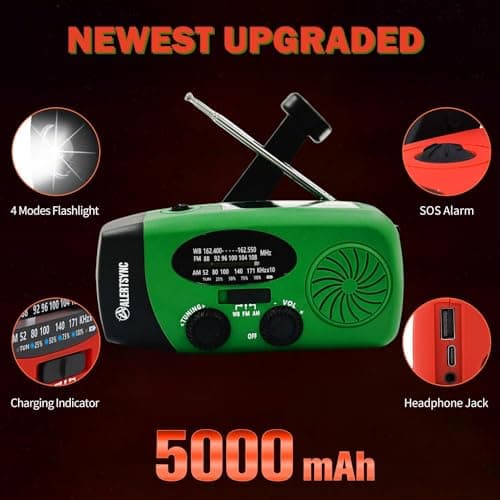 5000mAh Wind Up Solar Radio, Emergency Crank Weather Radio, FM/AM Radios — view 3