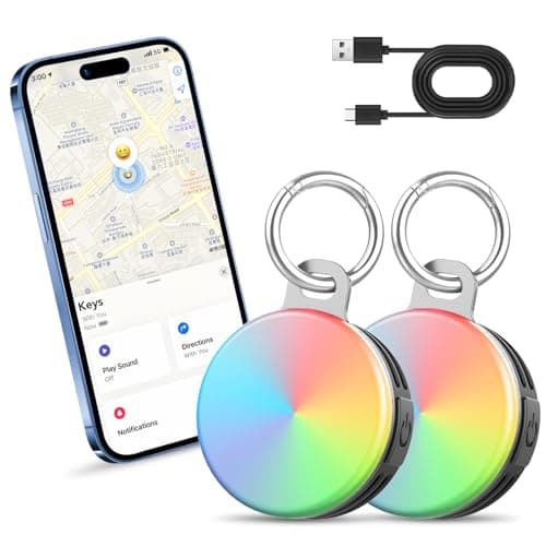 2-in-1 Air Tracker Tags-2Pack, Bluetooth Tracker Works with Apple Find My APP (iOS Only), 3 Modes LED Light Item Finder for Night Walking/Cycling, USB-C, Item Locator for Keys/Suitcase/Luggage