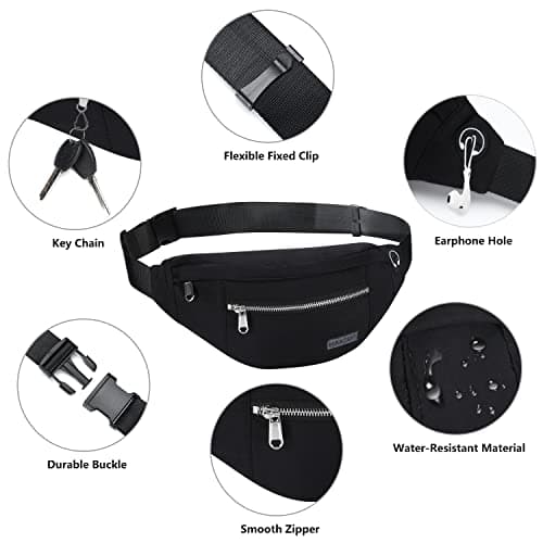 MAXTOP Large Bumbag Waist Fanny Pack Running Belt for Men Women Unisex Bum Bag with Headphone Jack and 4-Zipper Pockets Adjustable Belt for Travel Running Jogging Workout Hiking Gifts Iron Black — view 4