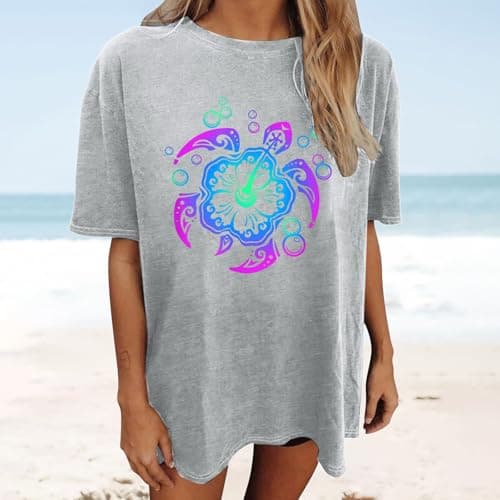 2026 New Womens T Shirt Travel Weekend Layer Crew Neck Short Sleeve Lightweight Polyester Soft Handle Turtle Tank Beach for Beach Holiday City Break Everyday Styling Light Gray L — view 2