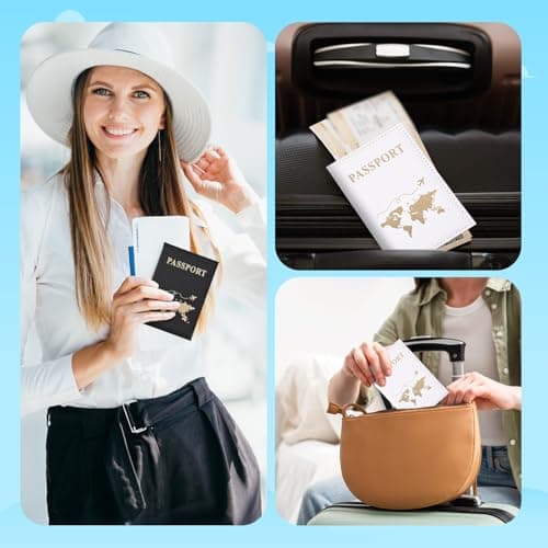 REEKNOKOL 2Pcs Passport Holder, Leather Passport Cover PU Passport Holder Travel Wallet for Passport, Credit Card, Ticket Card, Business Cards, Boarding Passes (Black+White) — view 6