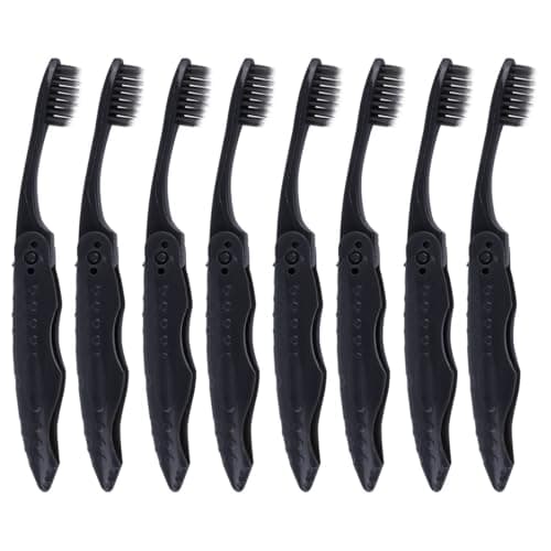 HOMSFOU Travel Toothbrush Folding 8Pcs Grey Bamboo Charcoal Soft Bristles Portable Oral Hygiene Kit for Backpacking